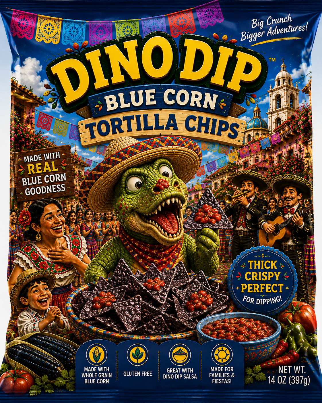 Dino Dip Blue Corn Tortilla Chips – Big Crunch, Bigger Adventures!