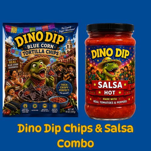 Dino Dip Fiesta Bundle – Blue Corn Tortilla Chips & Family Size Salsa